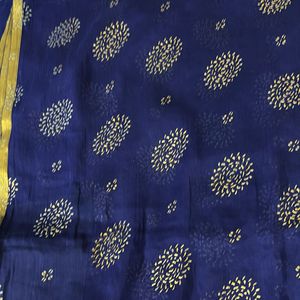 Blue Organza Silk Saree With Gold Floral Print