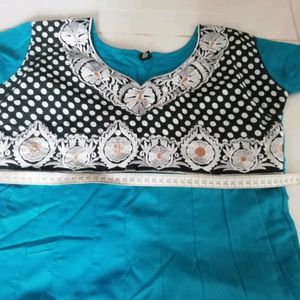 Sky Blue Cotton Embroidery Kurti For Girls