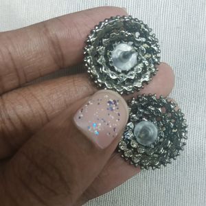 Grey Round Stud Earrings