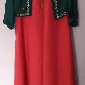 Dress with a embroidery Design &A Green Coat