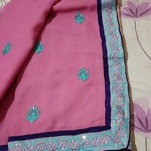 Pink And Cream Colour Saree