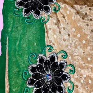 Green And Gold Embroidered Fancy Saree