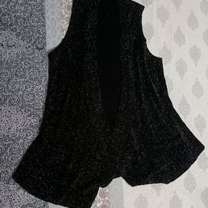 Women Black Shimmer Casual Shrug