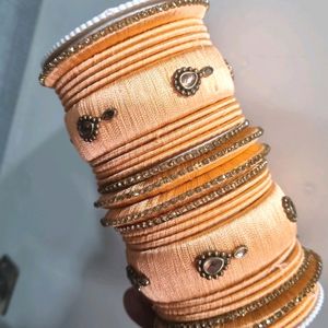 UNIQUE FABRIC BANGLES SET WITH GOLDEN EARRINGS