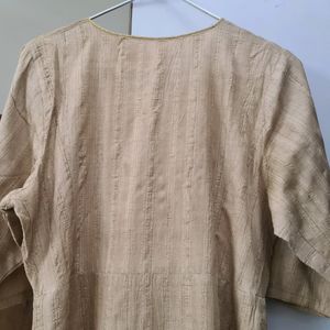 Beige Raw Silk Kurta with flowers strawberries