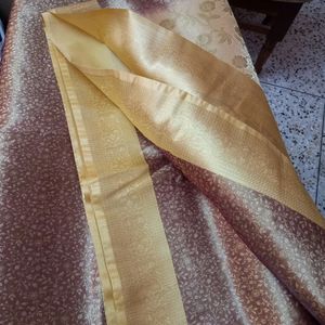 Golden Zari Knitting Work On Brown Base saree