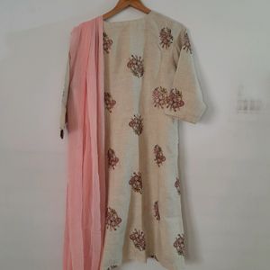 Light Cream Embroidered Kurta & Dupatta (Women's)