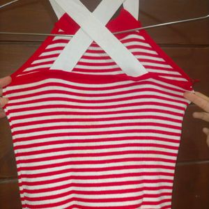 Red And White Sleeveless Top