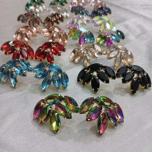 Korean Glassstone Statement Leaf Shaped Earrings