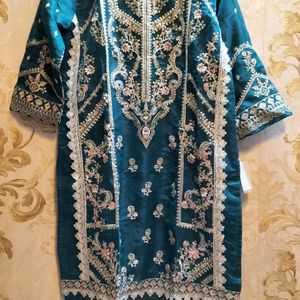 Pakistani Suit Brand New.Teal Green And White Moti