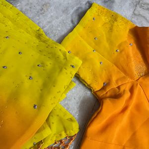 Double Colour Saree With Matching Blouse