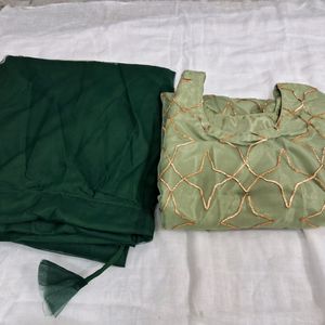 Elaichi Kurta And Green Skirt