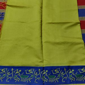 Yellow And Blue Kolkatta Saree