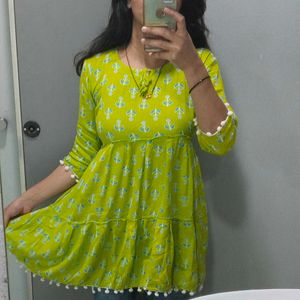 Neon Green Anarkali Top