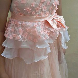 Peach Embellished Girls Dreamy Ball Gown