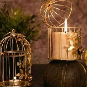 Gold Metal Round Shap Oval Design Tea Light Holder