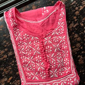 Reddish Pink Chikankari kurta