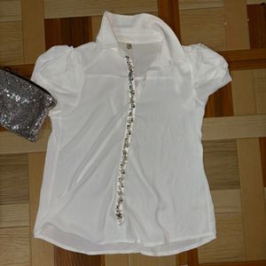 White Stone Studded Top