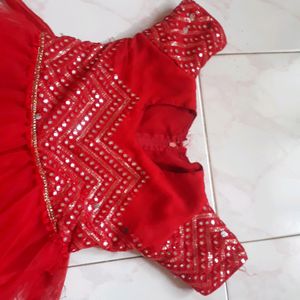 New Red Net Heavy Mirror Work Gown