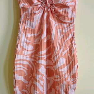 H&M Orange & White ribbed Bodycon Dress