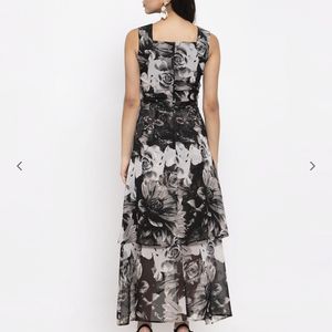 Waist Cut-Out Floral Print A-line Dress