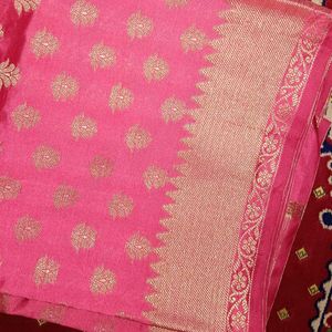 Exquisite Pink Banarasi Silk Dupatta