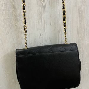 Black Sling Bag With Gold Chain