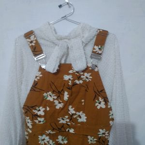 Korean Dungaree Dress With Cute Bowtie Top