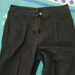 Black Cotton Straight Fit Pant (High Waist)