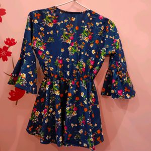 Blue Floral Peplum Top