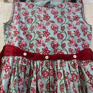 Girls Aqua Printed Frock