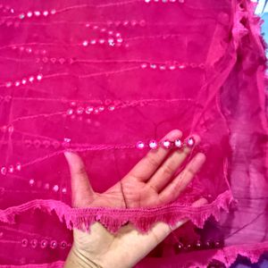 Rani Pink Net Mirror Work Rajasthani Dupatta