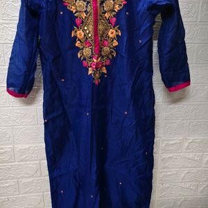 "Royal Blue & Pink Kurta Set with Golden Embroider