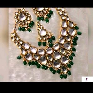 Beautiful Meenakari green Kundan set