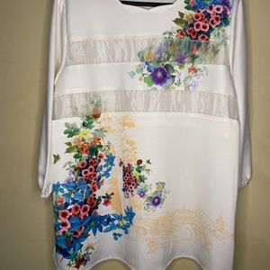 White Floral Print Top - Comfort Fit