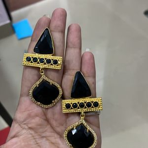 Semi Precious Black Stone Earrings