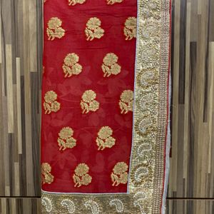 Red/White Net Wedding Saree