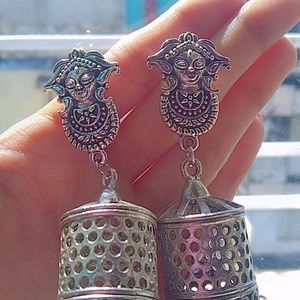 Oxidised Durga Earrings For Women