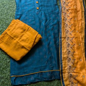 Yellow Blue Kurta Fully Embroided Dupatta Like Ne