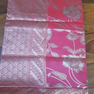 Beautiful Coral Colour Saree With Blouse -new