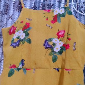 Women Mustard Yellow Floral Print Maxi Dress