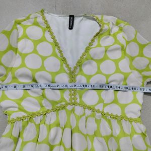 Green Polka Dot Print A- Line Dress