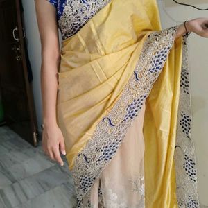 "Exquisite Net Silk Saree with Peacock Lace Design