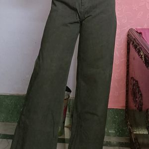 Olive Green High Rise Wide Leg Jeans From Ajio