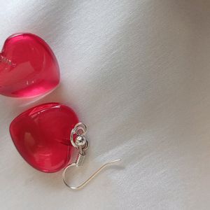Red Heart Earrings, Kpop And Retro Design