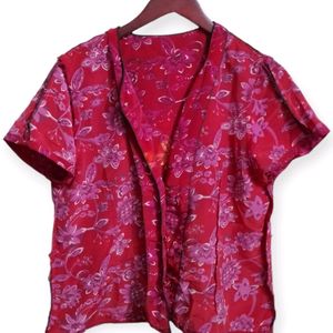 Vintage Red Floral Button-Up Blouse (Woman)