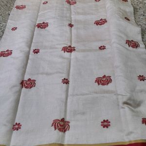 Festive Wear Red White Silk Saree