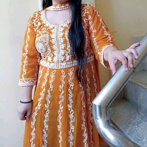 Anarkali Mustard Yellow Suit With Dupatta