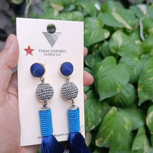 Blue Earrings Tassel