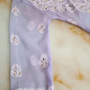 Lavender chikankari mesh kurti with inner 🪻